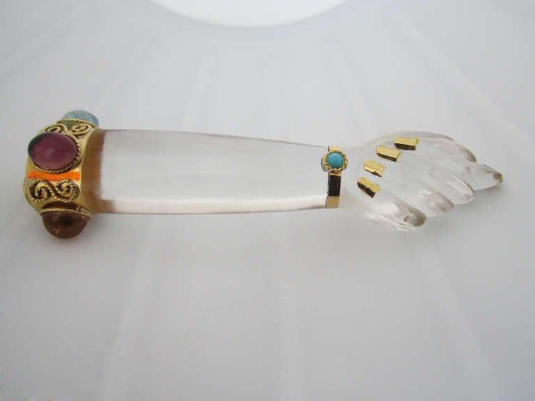 Gigantic rock crystal, 18k gold and semi precious stones. The figa is a talisman in Brazil and also Italy. The charm is stamped 18 k gold.