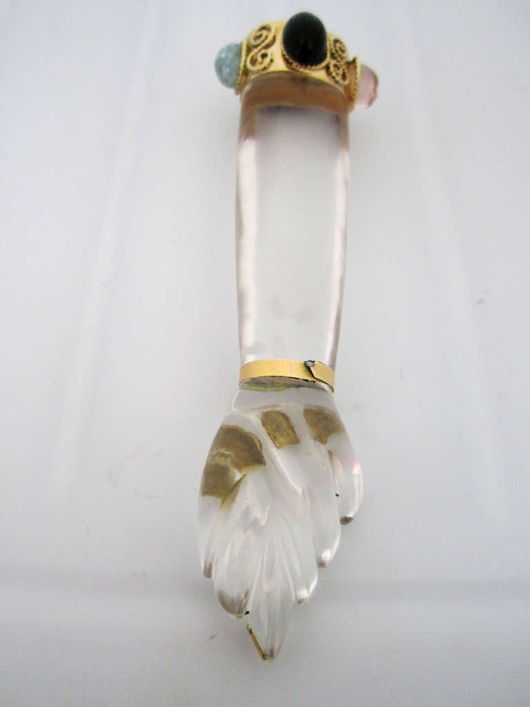 Brazilian Gigantic Rock Crystal & 18 k Gold  Figa - Lucky Charm