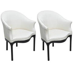 Pair of Hollywood Regency White and Black Lacquered Armchairs