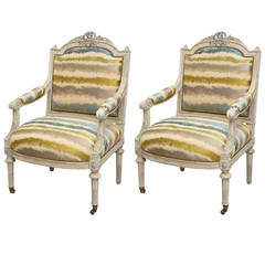 Pair of Louis XVI Style Armchairs or Bergeres