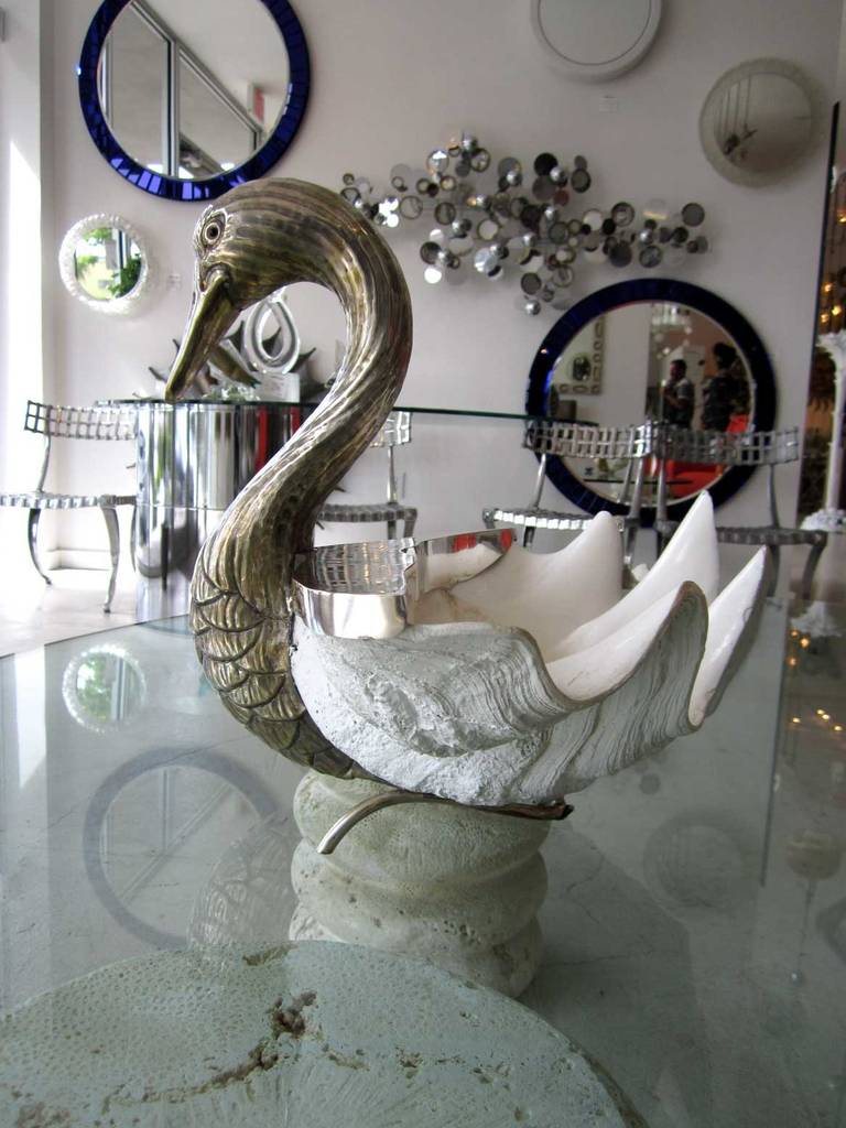 Brass Italian Swans with Shell Bodies For Sale