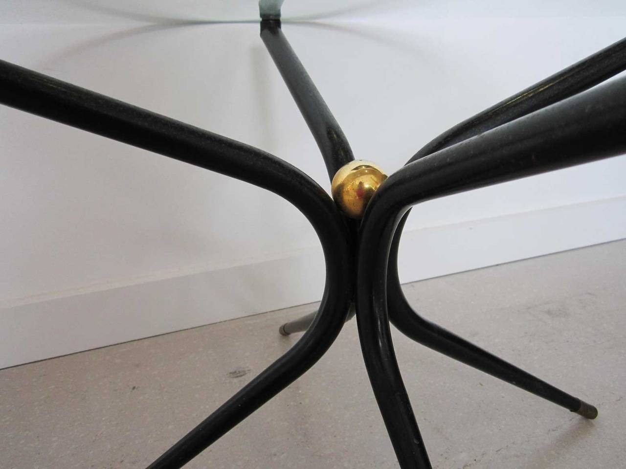 Mid Century Modern French Table with Brass Accents 1