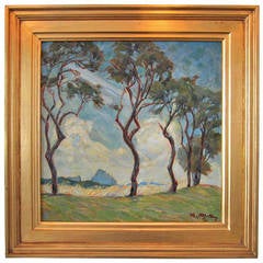 "Landschaft Mit Bäumen" Oil on Canvas by Artist Ch Miller