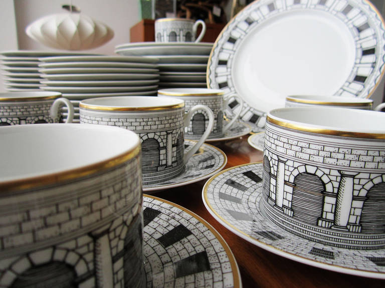 Italian Massive Service of Fornasetti for Rosenthal Dinnerware, Palladiana