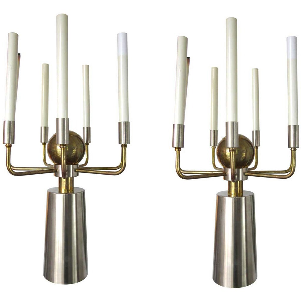 Pair of Two Tone Steel and Brass French Sconces For Sale