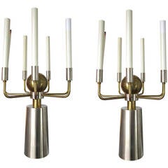 Pair of Two Tone Steel and Brass French Sconces