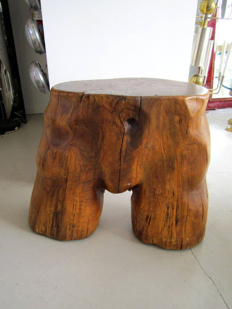 Tree trunk with evocative human male shape. The piece may be used as table or simply a sculpture, it is attractive from all angles.