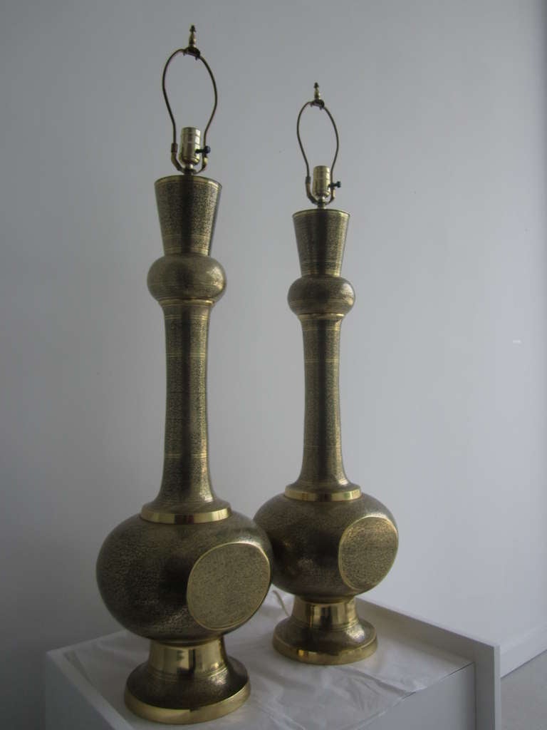 Pair of Large Brass Morrocan Lamps In Excellent Condition In West Palm Beach, FL