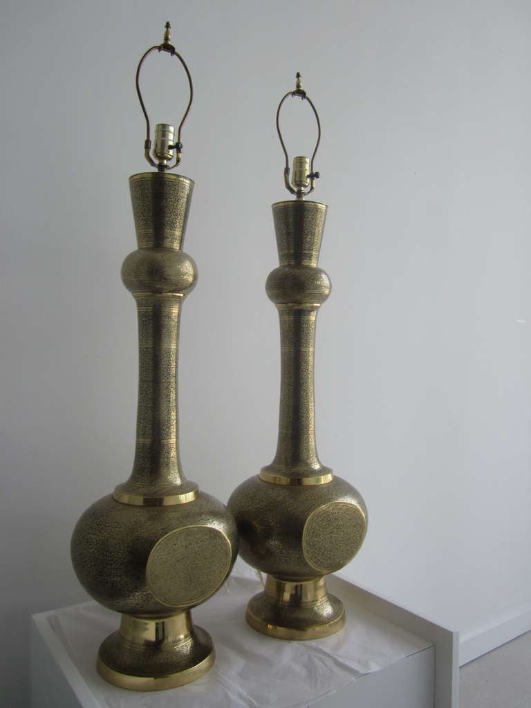 Unknown Pair of Large Brass Morrocan Lamps