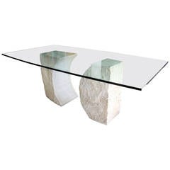 Custom Signed Willy Rizzo Travertine Dining Table