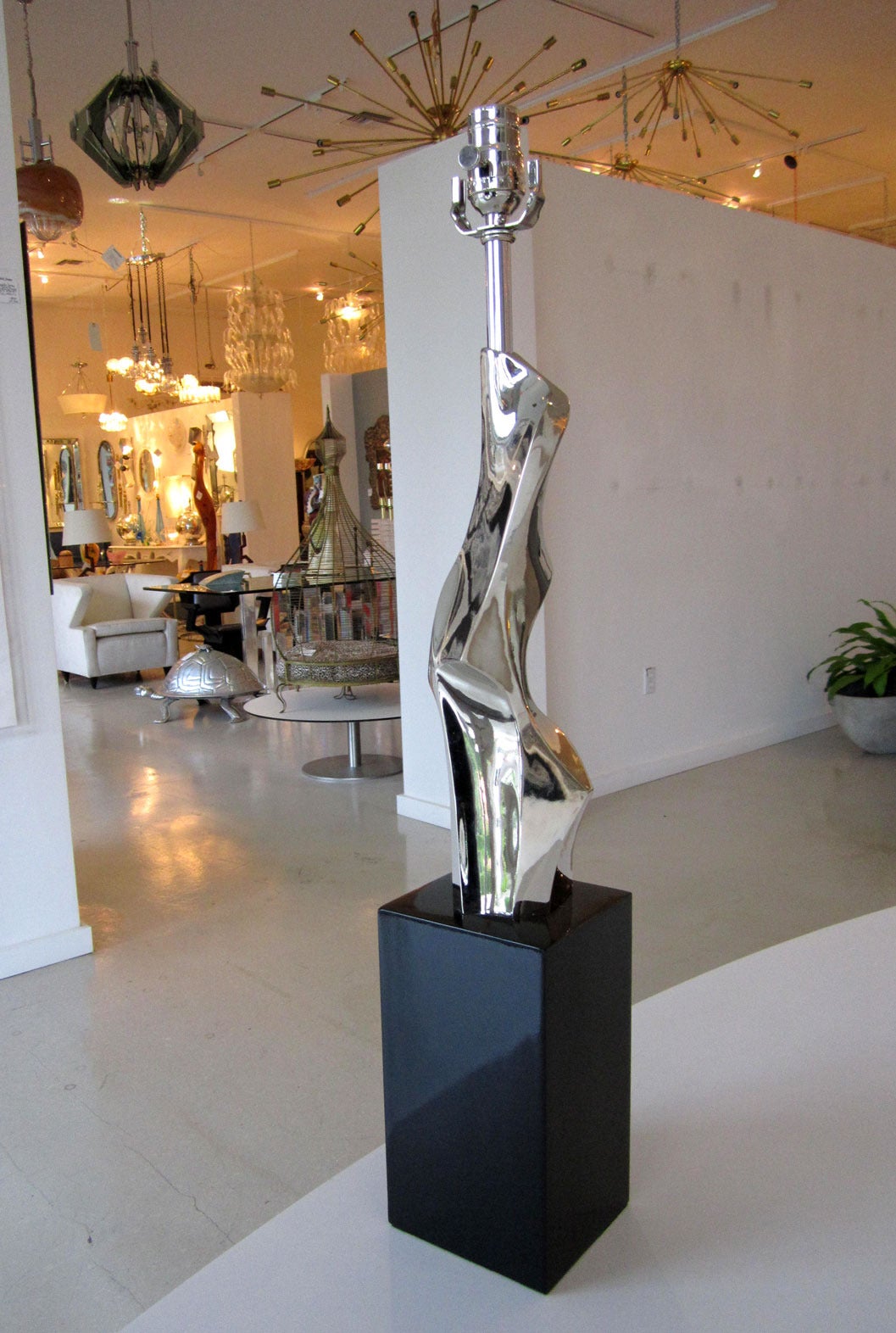 American Pair of Nickel-Plated Sculptural Lamps by Laurel