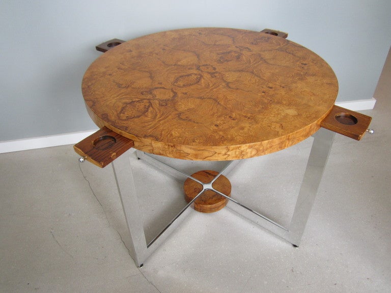 Rare Milo Baughman Burlwood Card Table In Excellent Condition In West Palm Beach, FL