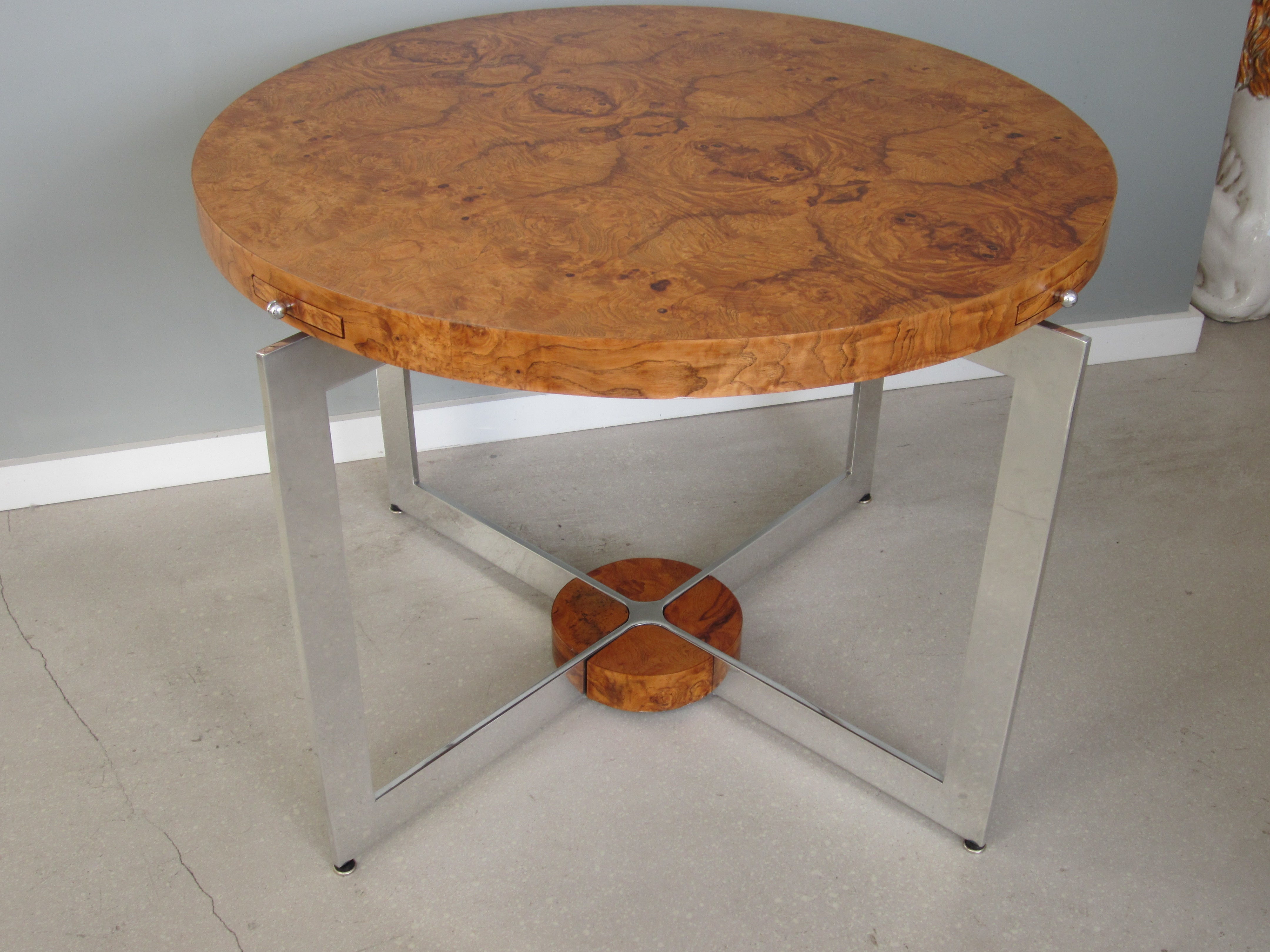 Rare Milo Baughman Burlwood Card Table