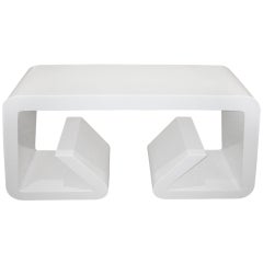 White Lacquer Geometric Console Table