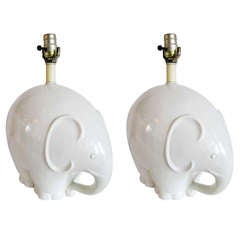 Retro Pair of Mid Century Ceramic Elephant Lamps