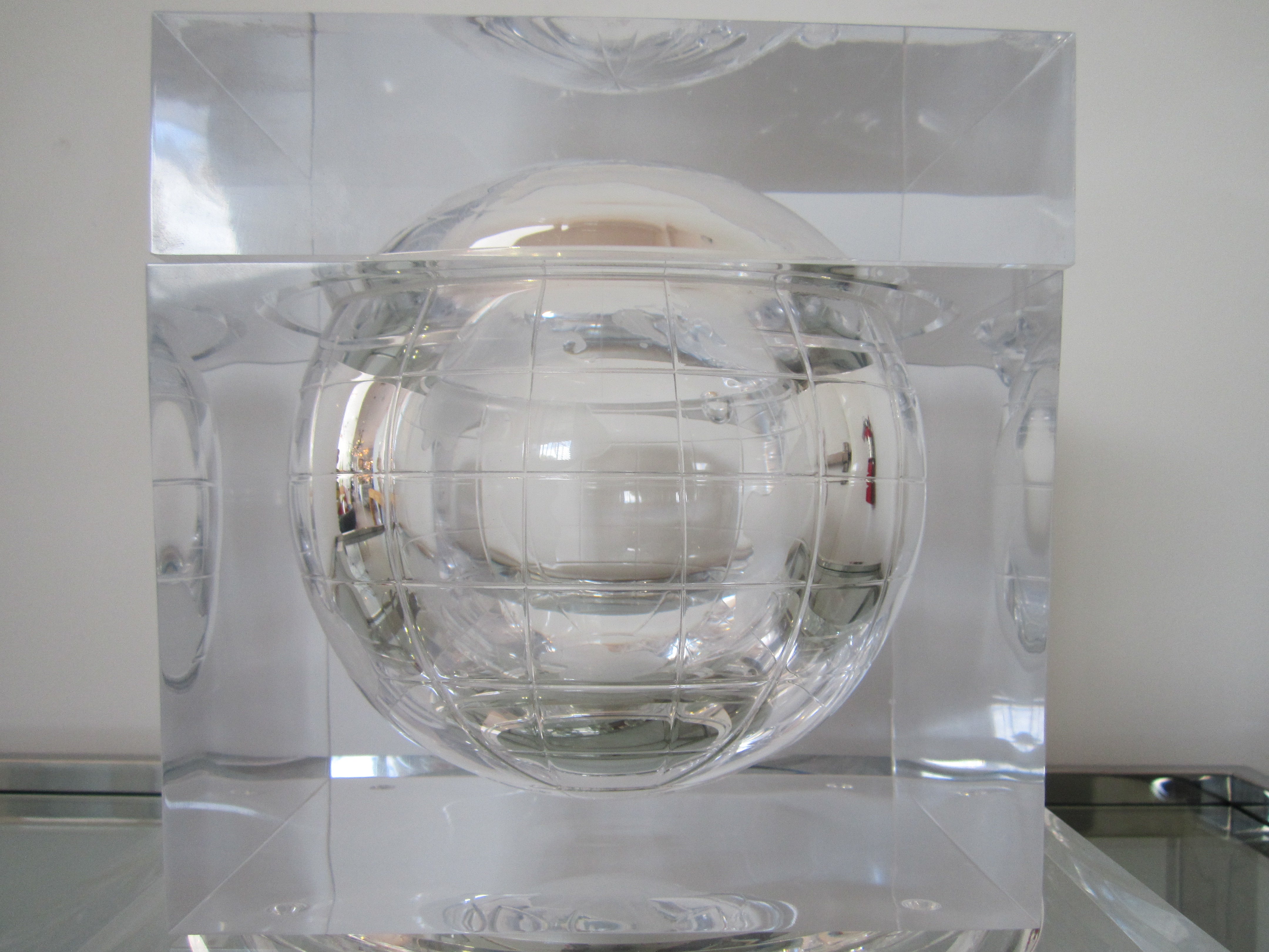 Lucite Ice Bucket with Globe Motif