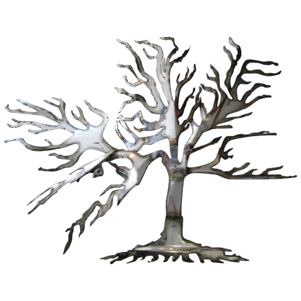 Brutalist Steel Tree Wall Sculpture