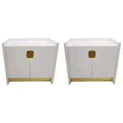 Pair of White Lacquer Mid Century Modern Bedside Tables