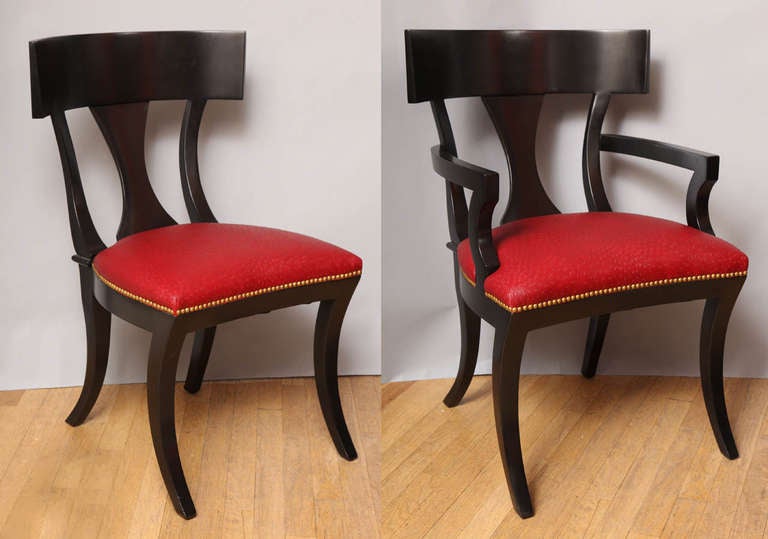 A Set of Eight Klismos Form Dining Chairs