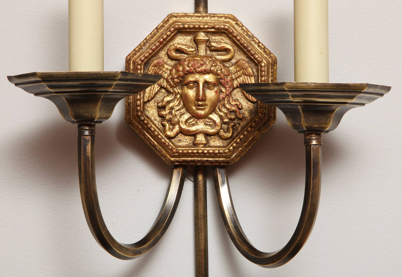 A Pair of Caldwell Two-Light Empire Style Sconces In Excellent Condition In New York, NY