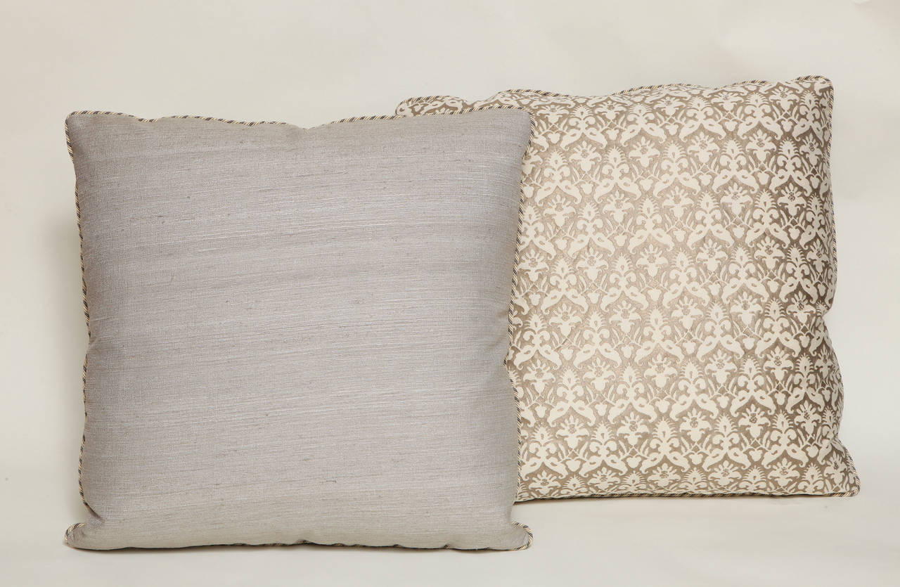 Contemporary Pair of Vintage Fortuny Fabric Cushions