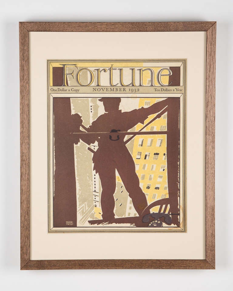 An original framed copy of fortune magazine dating to the 1930s and 1940s, now in a custom frame in matte, preserving the entirety of the magazine.