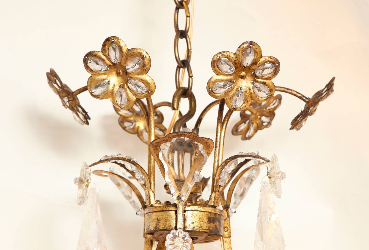 Twelve-Light 1930s Gilt Iron Cage Form Baguès Chandelier In Excellent Condition In New York, NY