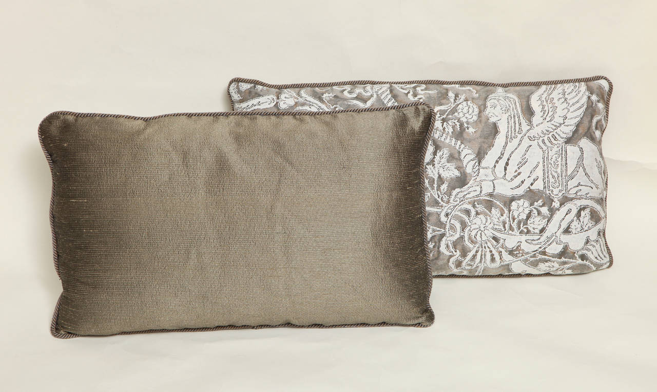 American A Pair of Lumbar Fortuny Fabric Cushions in the Sfingi Pattern