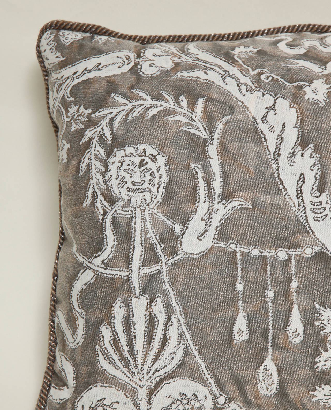 A Pair of Lumbar Fortuny Fabric Cushions in the Sfingi Pattern 1