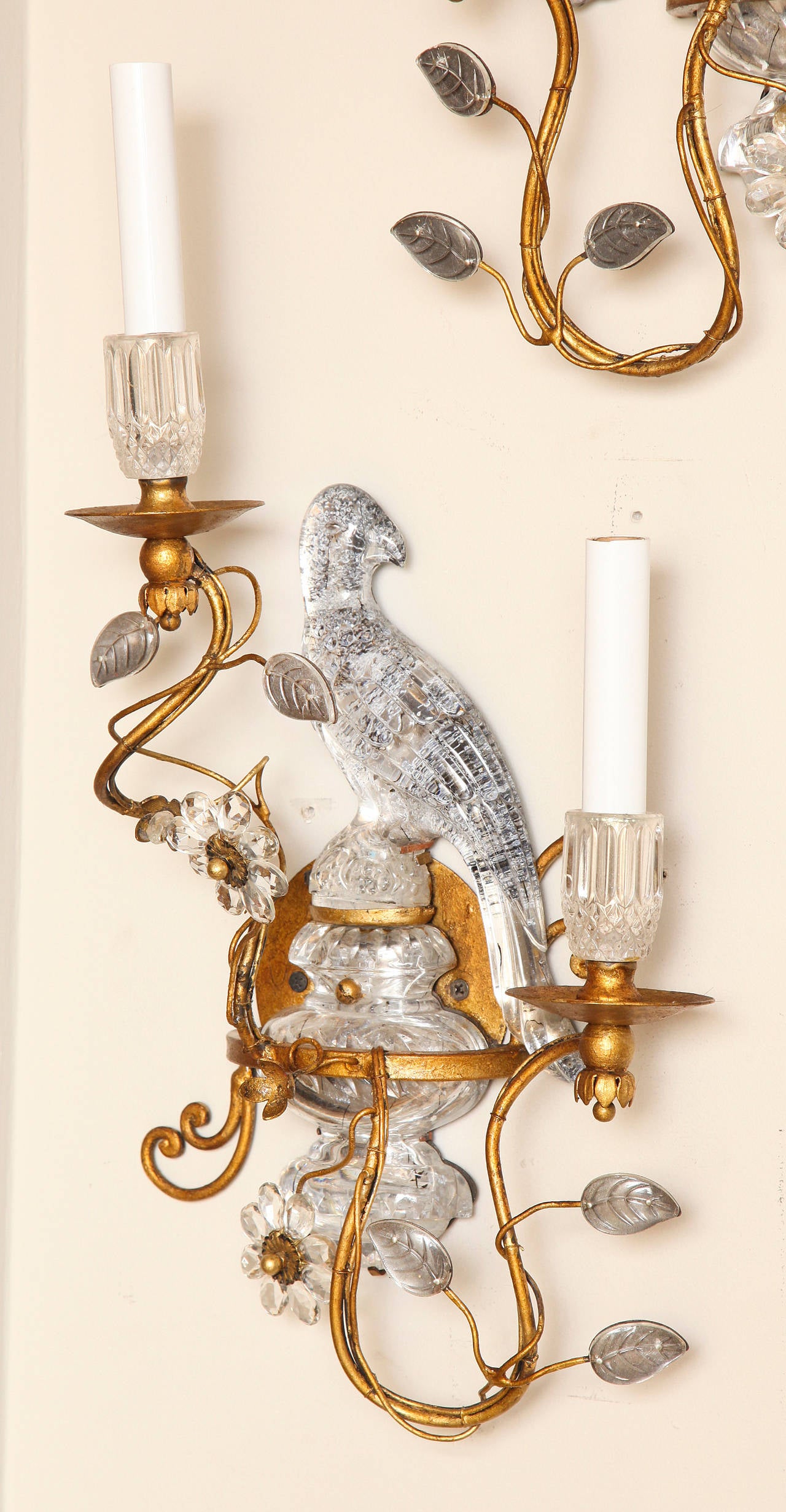 Pair of Bagues Style Crystal and Bronze Bird Sconces 2