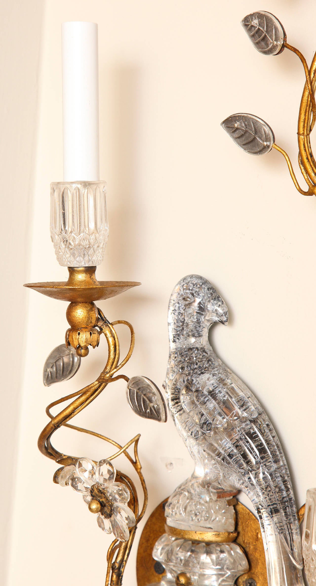 Pair of Bagues Style Crystal and Bronze Bird Sconces 5