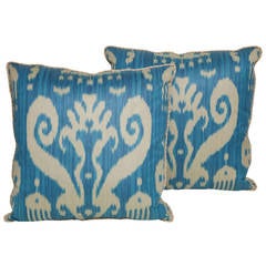 Pair of Vintage Ikat Fabric Cushions