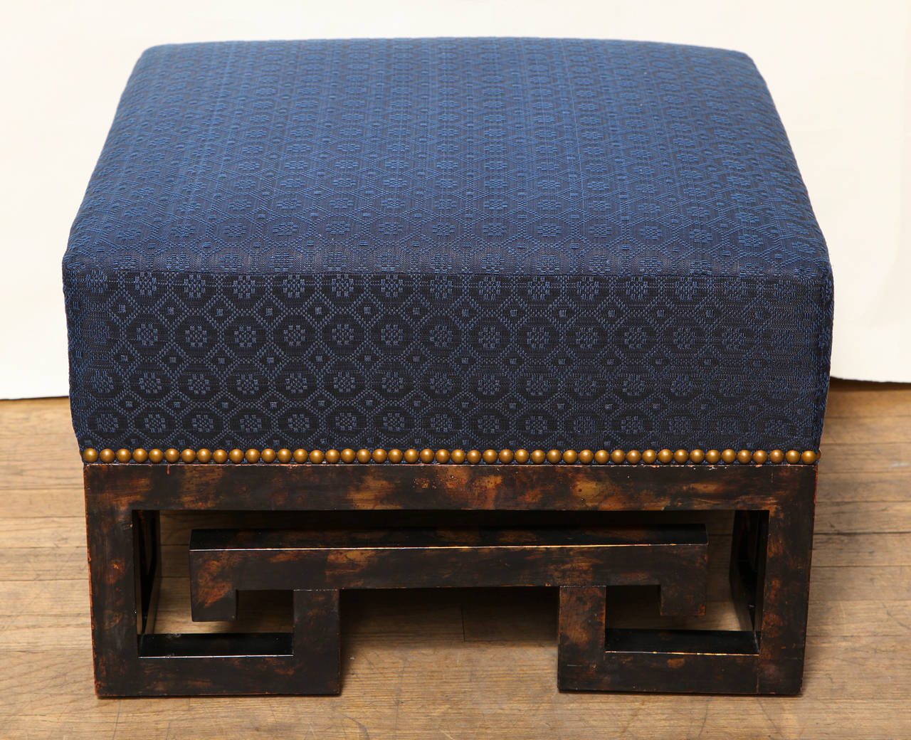 Square Ottoman with Faux Tortoiseshell Greek Key Base In Excellent Condition In New York, NY