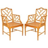 A Pair of American Chinese Chippendale Style Open Armchairs