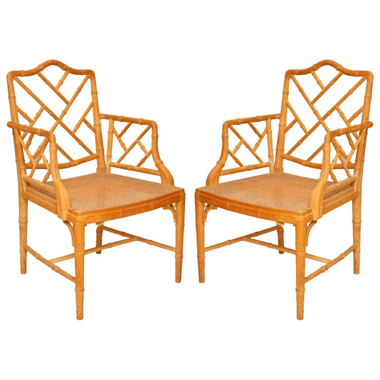 A Pair of American Chinese Chippendale Style Open Armchairs