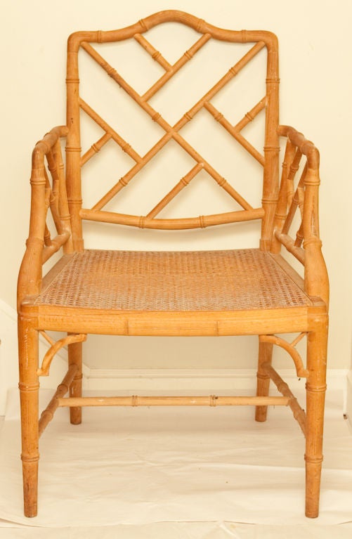 A Pair of American Chinese Chippendale Style Open Armchairs In Excellent Condition In New York, NY