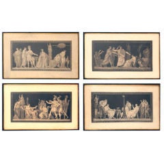 A Set of 4 Grisaille Neoclassical Etchings with Ink Wash