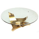 A Round Coffee Table with Bronze Base Designed by Ron Seff