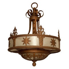A Round Gilt Iron American Art Deco Chandelier