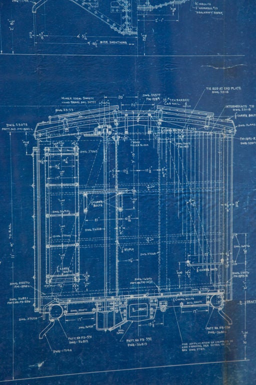 Mid-20th Century 1930s Blueprint of a Railroad Car