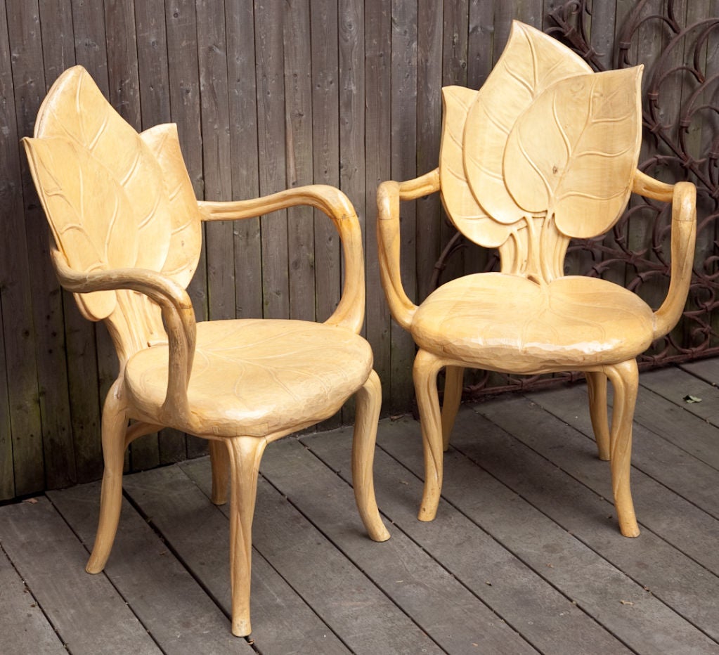 A Pair of American Hand Carved Open Armchairs