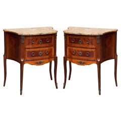 A Pair of French Louis XV Style Mahogany Veneered Bedside Tables Antique A Pair of French Louis XV Style Mahogany Veneered Bedside Tables
