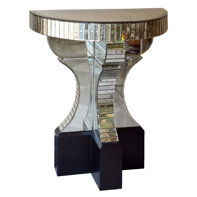 A Serge Roche Style Demilune Mirrored Console Table