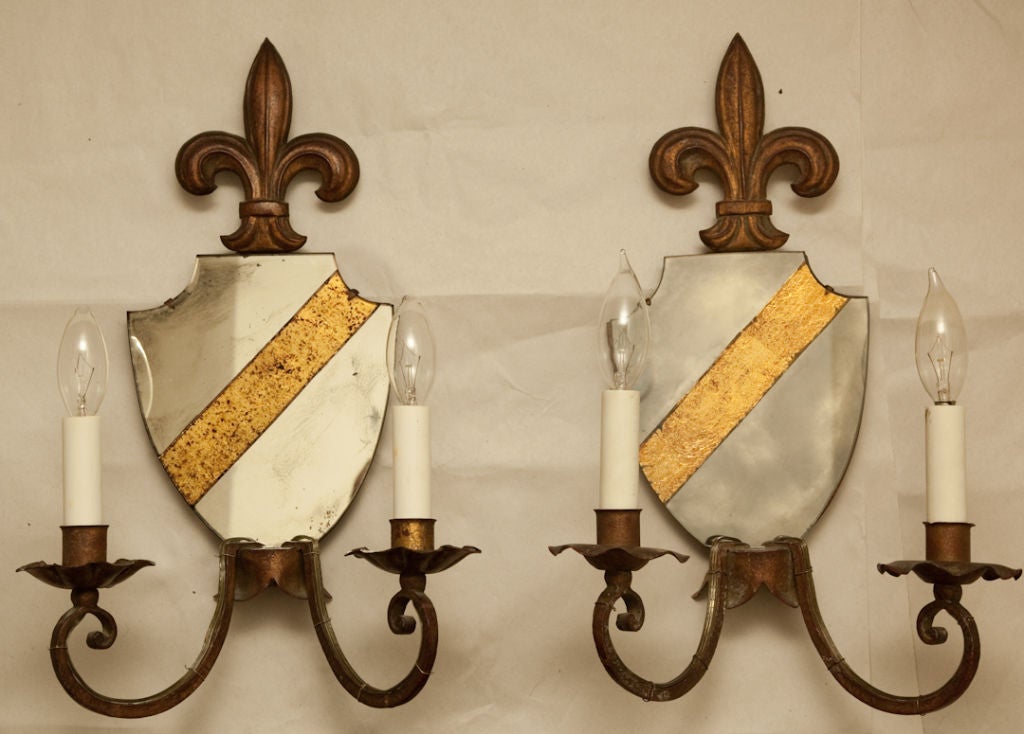 A Pair of 2 Light French Gilt Metal Wall Sconces