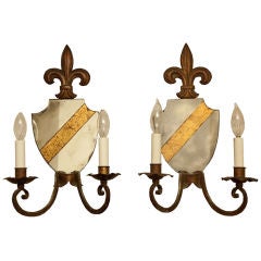 A Pair of 2 Light French Gilt Metal Wall Sconces