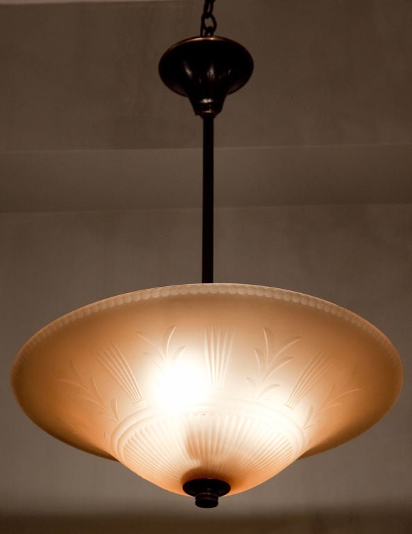 An Orrefors Art Deco Ceiling Light Designed by Edward Hald In Excellent Condition In New York, NY