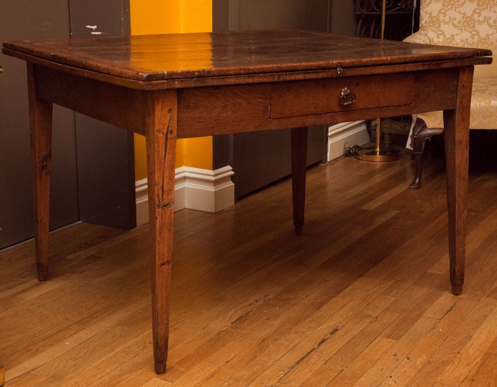 19th Century A French Elm Square Flip Top Table: Provenance Bunny Mellon