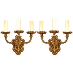 Antique A Pair of 3 Light Baroque Style Wall Sconces by Caldwell