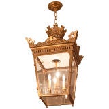 A Square French Bronze Lantern with Pierced Fret Gallery