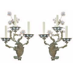 A Pair of French Bagues 3 Light Louis XV Style Wall Sconces